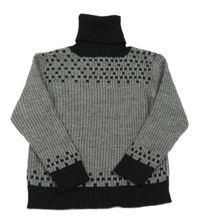 Černo-bílý vzorovaný svetr s rolákem 