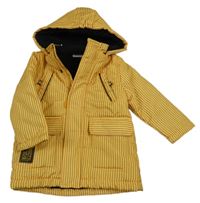 Nové - Žluto-hnědá pruhovaná šusťáková zimní bunda s kapucí So Cute