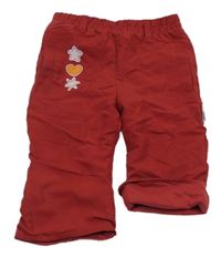 Vínové zateplené šusťákové kalhoty s obrázky