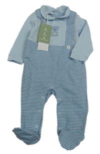 Nové - Světlemodro-pruhovaný overal s medvídkem Ido