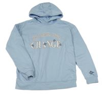 Světlemodrá mikina s nápisem a kapucí Primark