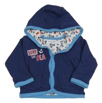 Tmavomodro-modrá propínací podšitá mikina s nápisem a kapucí KlitzeKlein