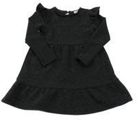 Černo-stříbrné třpytivé šaty s volánky Hema