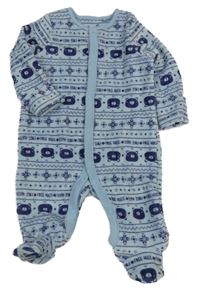 Světlemodro-tmavomodrý vzorovaný sametový overal s medvídky TU 