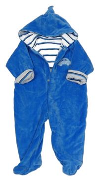 Modrá sametová zateplená kombinéza s autem a kapucí Linea 