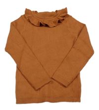 Rezavý žebrovaný svetr s volánky George