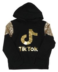 Černá mikina Tik Tok s flitry a kapucí 