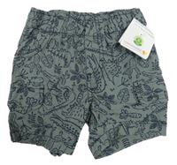 Nové - Šedé plátěné kraťasy se zvířátky Topomini 