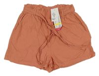 Nové - Cihlové lněné kraťasy s páskem Pepco