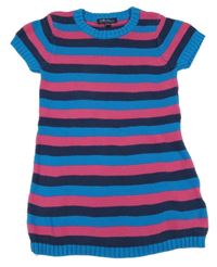 Modro-tmavmodro-růžové pruhované svetrové šaty 