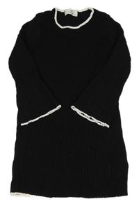 Černé žebrované svetrové šaty s bílými lemy H&M