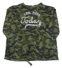 Khaki-černo-béžový army lehký svetr s nápisem z flitrů Y.F.K.