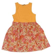 Světlerůžovo-oranžové plátěno/bavlněné žebrované šaty s kytičkami George