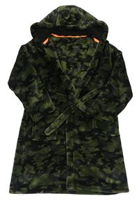 Khaki-černý army plyšový župan s kapucí Matalan