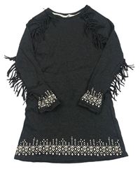 Tmavošedé melírované úpletové šaty se vzorem a třásněmi H&M