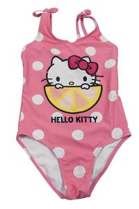 Růžovo-bílé puntíkaté jednodílné plavky s Kitty zn. Sanrio
