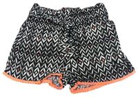 Černo-bílo-korálové vzorované kraťasy se zavazováním PRIMARK