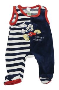Tmavomodro-bílo-červené sametové dupačky s Mickey a pruhy C&A
