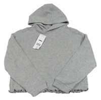 Nová - šedá melírovaná žebrovaná úpletová oversize crop mikina s kapucí F&F