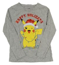 Šedé melírované triko s Pikachu s vánočním motivem C&A