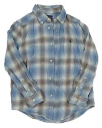 Modro-tmavošedo-bílá kostkovaná košile s logem RALPH LAUREN