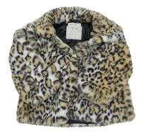 Bílo-béžovo-tmavošedý vzorovaný kožešinový podšitý kabát s límečkem Ollies Place