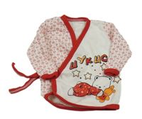 Bílo-červené zavinovací zavazovací triko s medvídkem a srdíčky