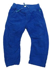 Cobaltově modré podšité manšestráky s úpletovým pasem joules