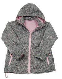 Khaki-tmavošedo-růžová vzorovaná šusťáková jarní parka s ukrývací kapucí LEWRO