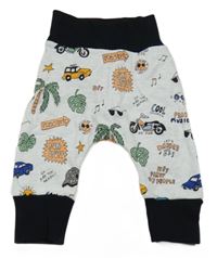 Světlešedo-černé melírované podšit turecké tepláky s obrázky