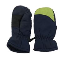 Tmavomodro-zelené šusťákové zimní palcové rukavice 