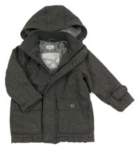 Tmavošedý melírovaný vlněný zateplený kabát s kapucí TEX