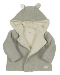 Šedý melírovaný propínací zateplený svetr se sloníkem a kapucí s oušky John Lewis