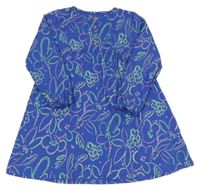 Zvonkově modré žebrované šaty s kytičkami MANGUUN