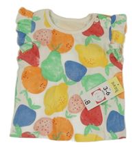 Nové - bílé žebrované tričko s ovocem a jahůdkami a volánky Matalan