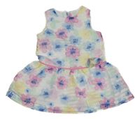 Bílo-barevné pruhované květované šaty s 3D květem coolclub