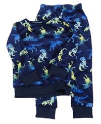 Tmavomodré plyšové pyžamo s dinosaury M&Co