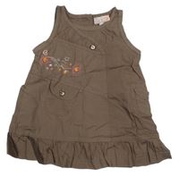 Hnědé plátěné šaty se srdíčky a kapsou