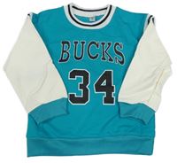 Modrozeleno-smetanová mikina s číslem a nápisem 