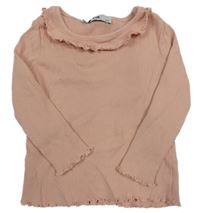 Pudrové žebrované triko s volánkem C&A