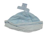 Nové - světlemodro-bílá lněná čepice s medvídkem a zajíčkem ACCESSORIES