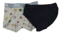 2Set - šedo/melírovano-modrošedé trenky s Avengers H&M + tmavomodré slipy Topolino