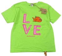 Zelené tričko s písmeny a rybou 