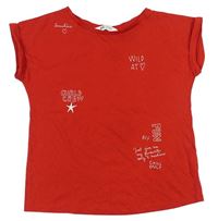 Červené tričko s nápisy H&M