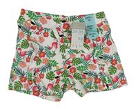 Bílé květované bavlněné kraťasy s listy a plameňáky Primark