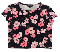 Černé květované crop tričko New Look
