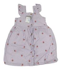 Lila-bílé kostkované propínací šaty s jahodami Primark