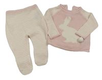 2set - Světlerůžovo-bílý svetr s králíkem + pruhované pletené polodupky