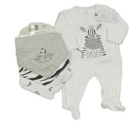 4set - Bílý overal se zebrou + šedý melírovaný slinták se zebrami + bílo-černý vzorovaný + bílý se zebrami
