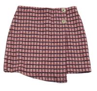 Růžovo-cihlovo-černá kostkovaná zavinovací sukně Primark